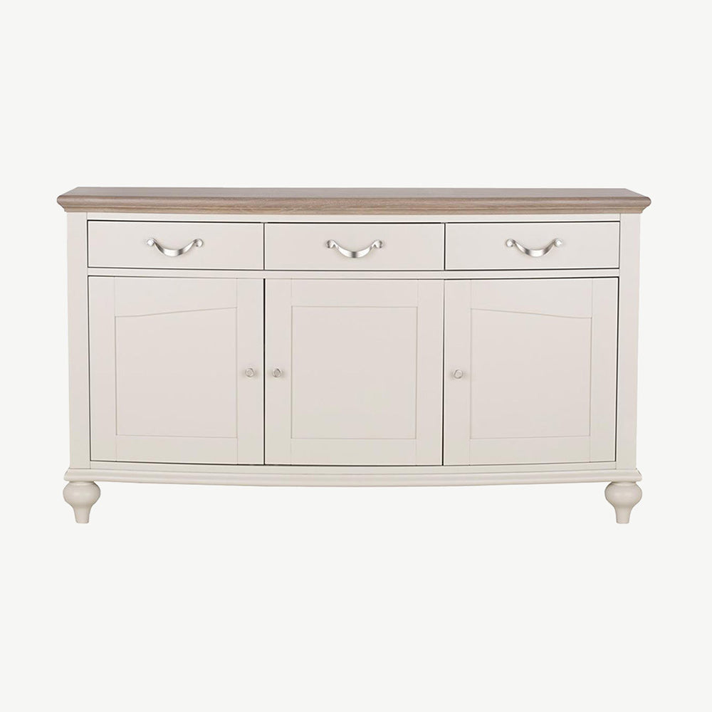 Oak soft grey wide sideboard with natural oak top
