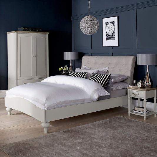 Oak soft grey 1 drawer nightstand with natural oak top
