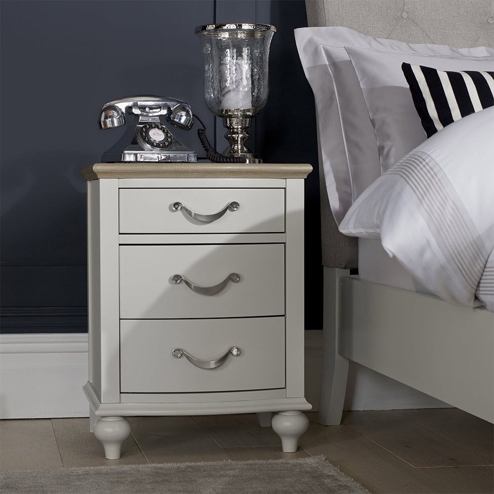 Oak soft grey 3 drawer nightstand with natural oak top

