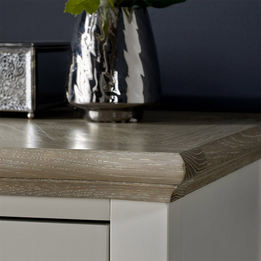 Oak soft grey 3 drawer nightstand with natural oak top
