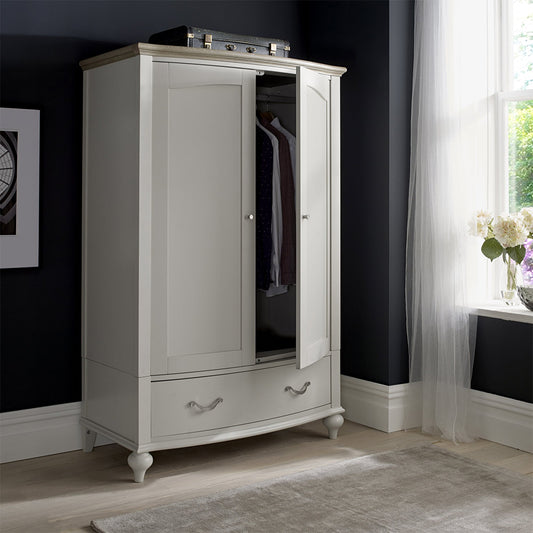 Oak soft grey double wardrobe with natural oak top
