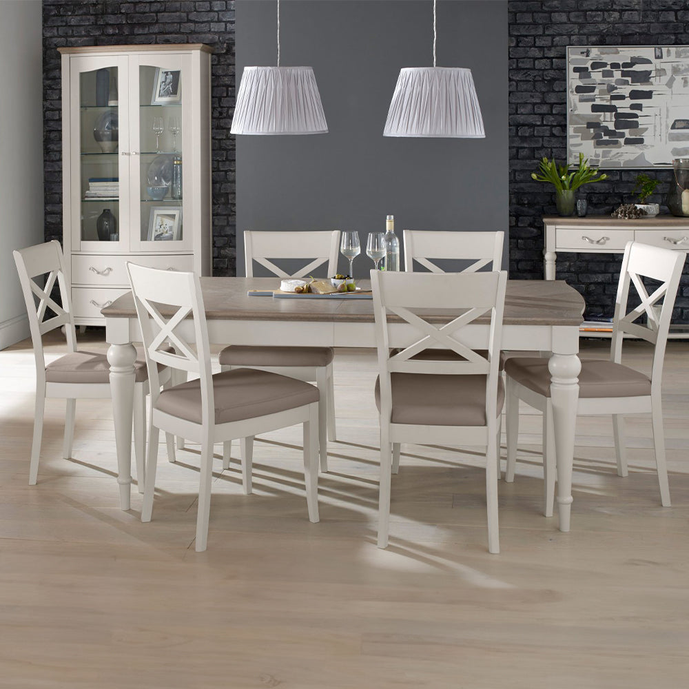 Oak soft grey x back dining chair with faux leather seat