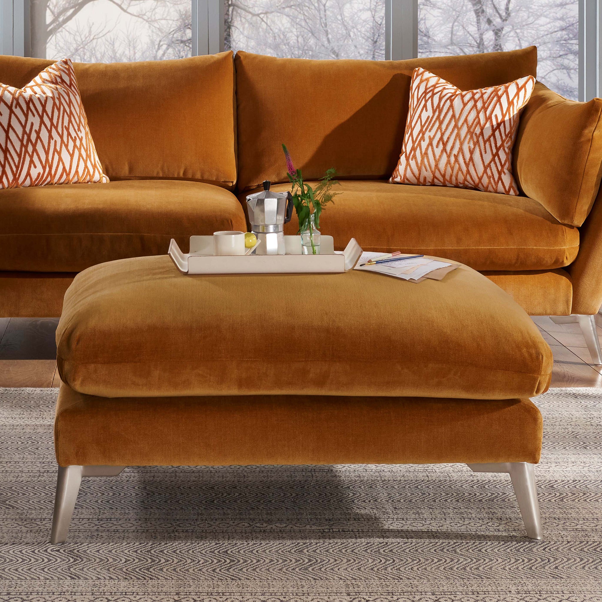 Oliver Corner Footstool in Dusk Marmalade