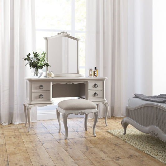 Sleek grey wood dressing table with four drawers
