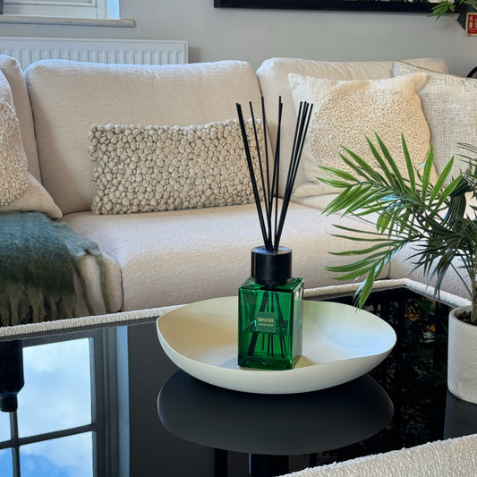 Citrus verbena diffuser in emerald green bottle