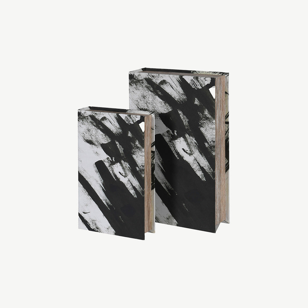 Set of 2 Black Marble Effect Book Boxes