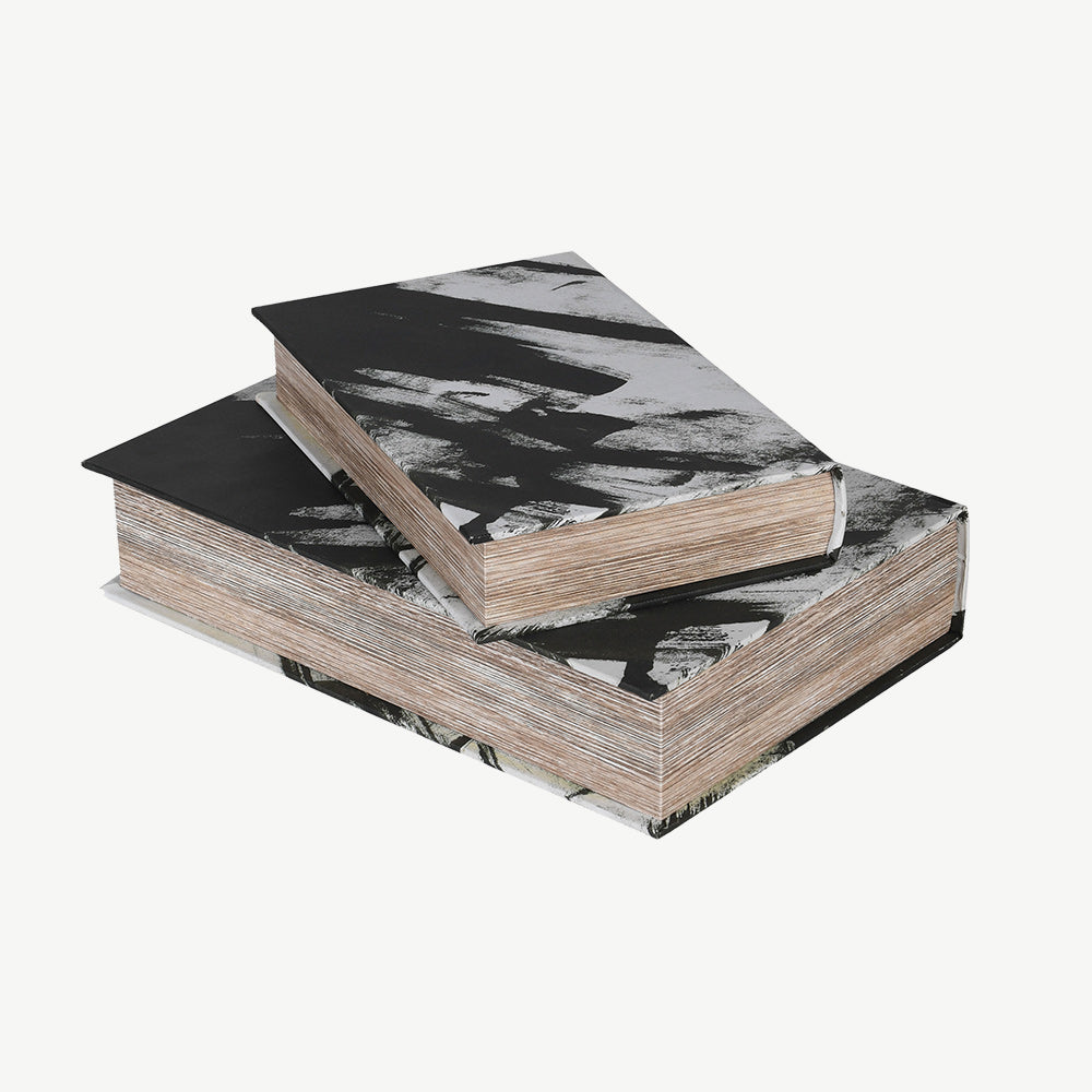 Set of 2 Black Marble Effect Book Boxes