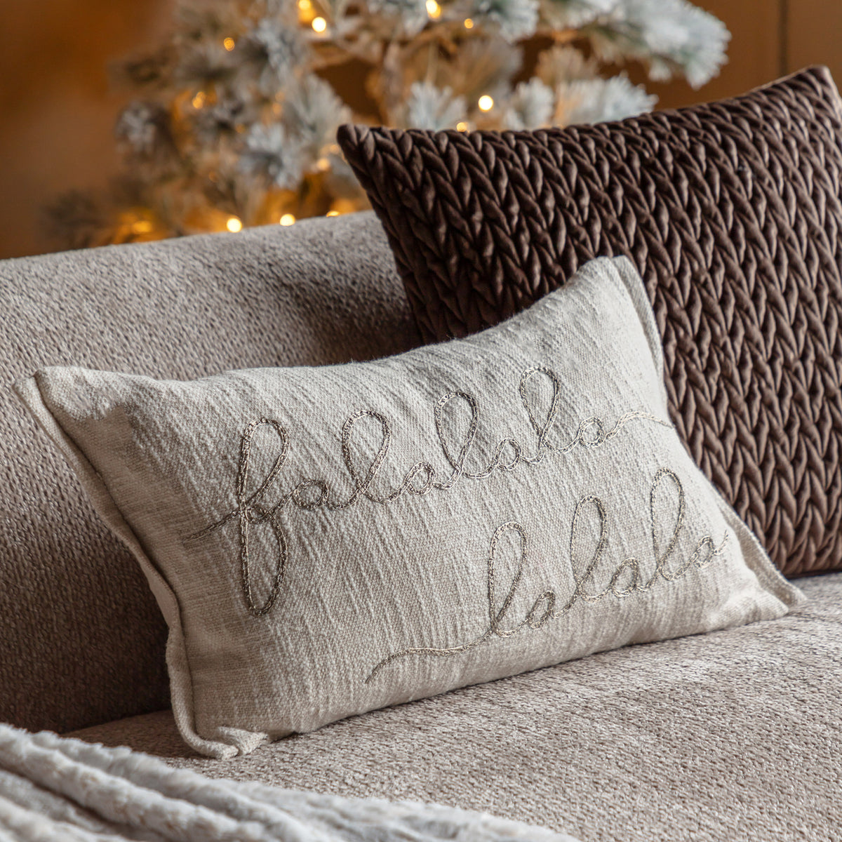 'Fa La La' Cream Embroidered Cushion