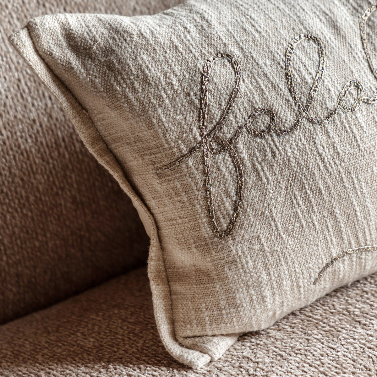 'Fa La La' Cream Embroidered Cushion