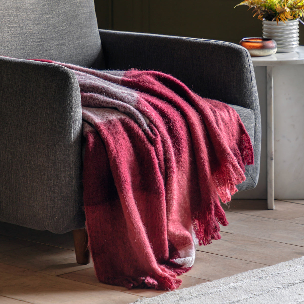 Check Faux Mohair Throw