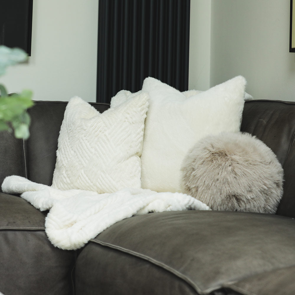 Faux Fur Cushion in Ecru