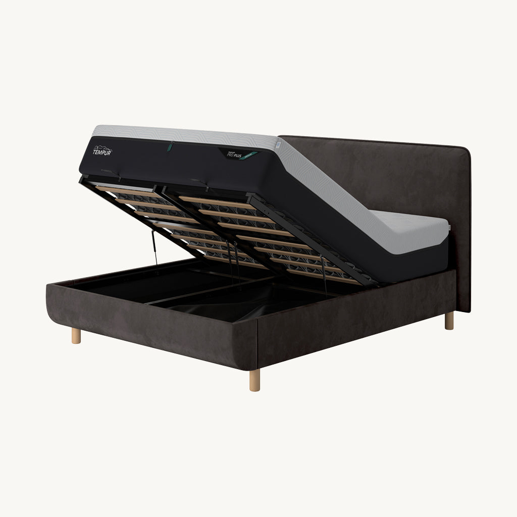 TEMPUR® Arc Ottoman Bed with Form Headboard in Dark Grey