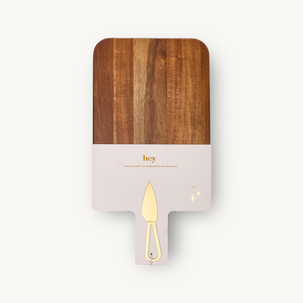 The Garth Cheeseboard and Gold Metal Knife Set