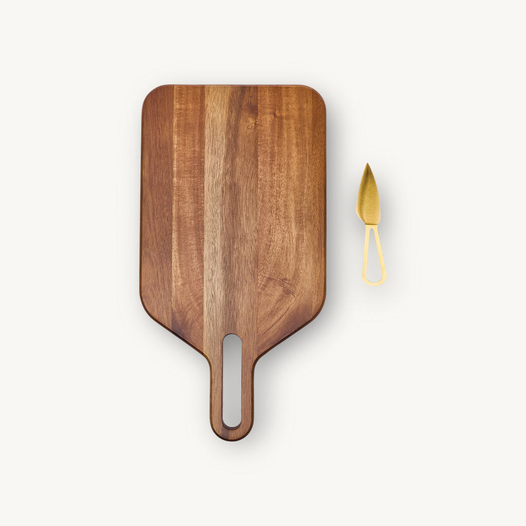The Garth Cheeseboard and Gold Metal Knife Set