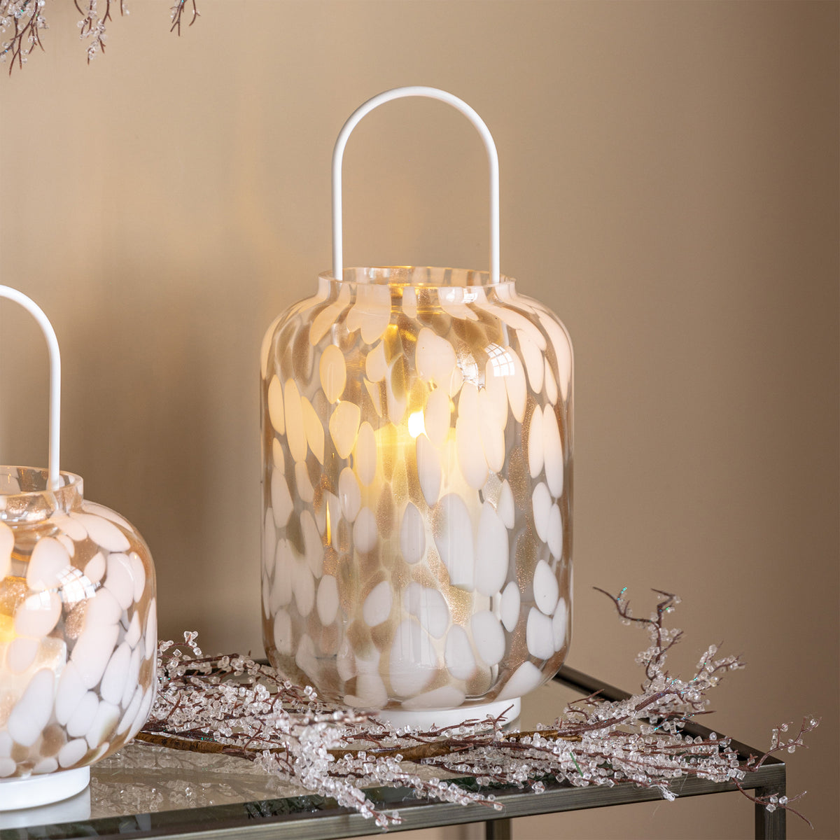 White and Gold Glass Candle Holder Lantern