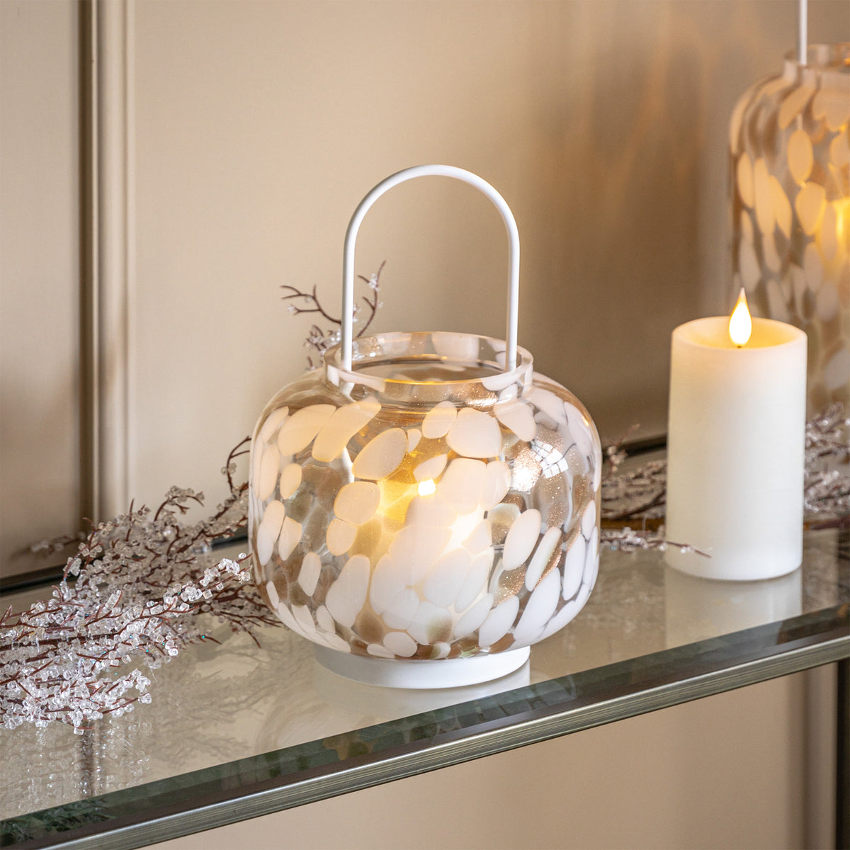 White and Gold Glass Candle Holder Lantern