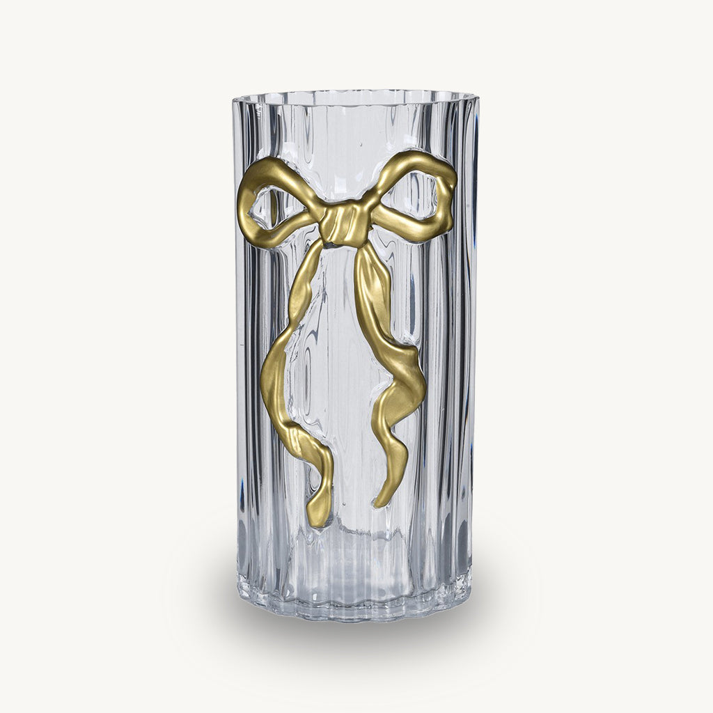 Fluted Glass Candle Holder with Bow