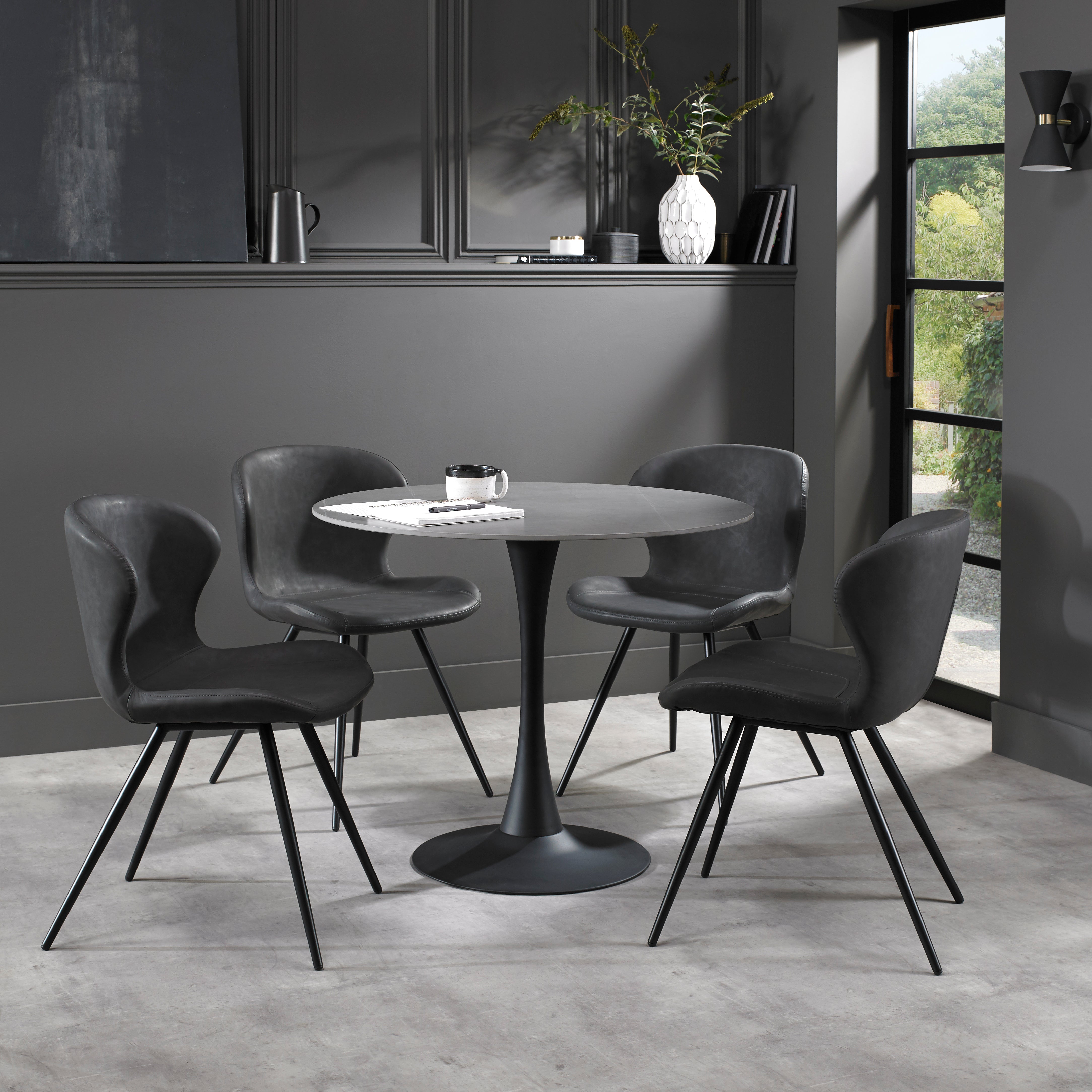 Enzo Circular Dining Table & 4 Hector Dining Chairs Bundle