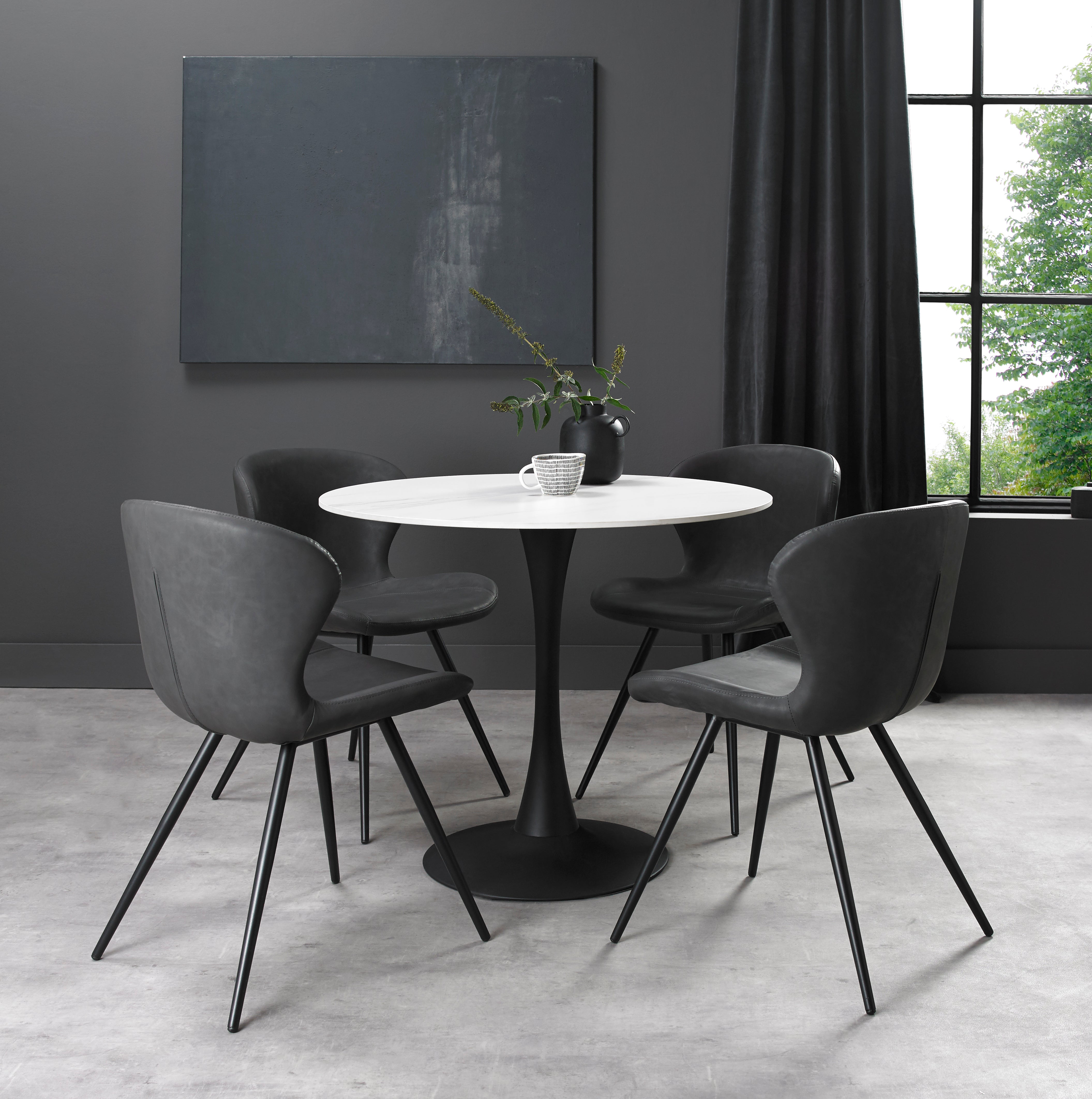 Enzo Circular Dining Table & 4 Hector Dining Chairs Bundle in White