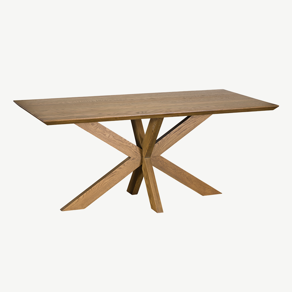 Solid oak dining table with smoke grey lacquered finish and star shaped base