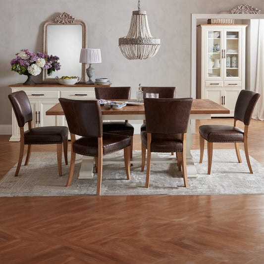 Two tone painted white oak dining table with natural oak top