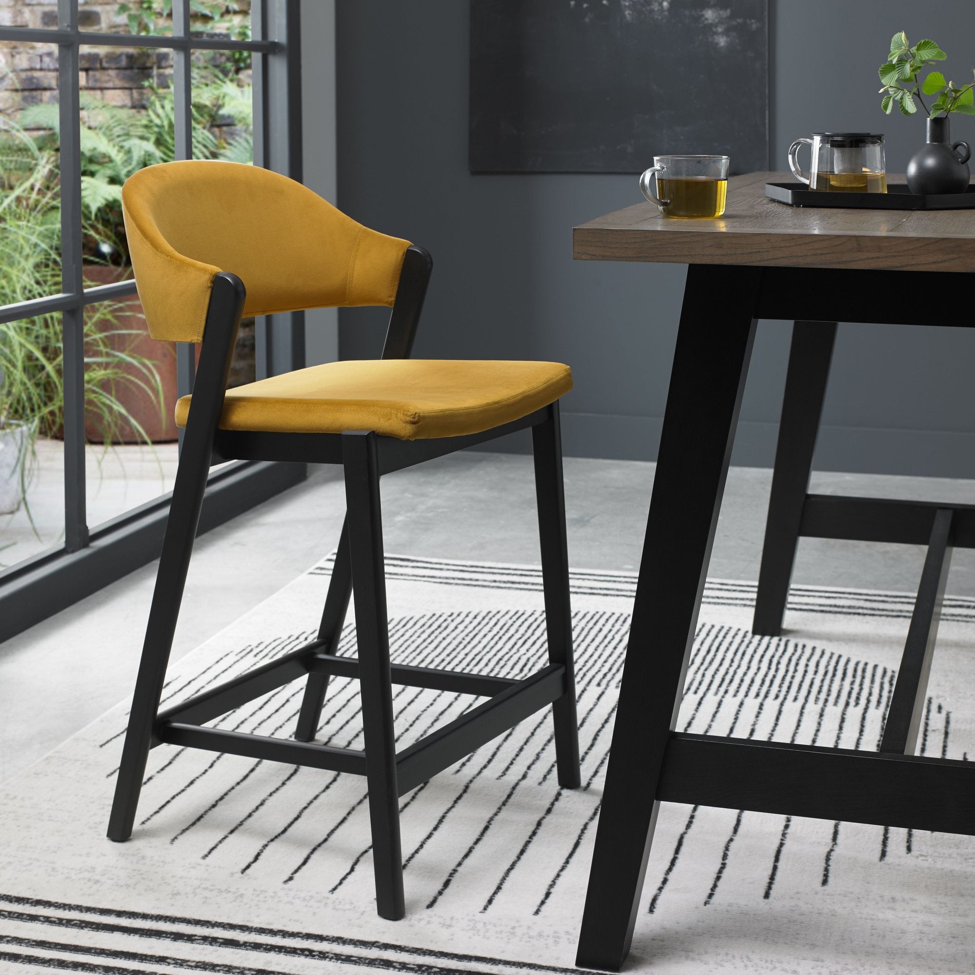 Highgate Peppercorn Barstool in Mustard Velvet