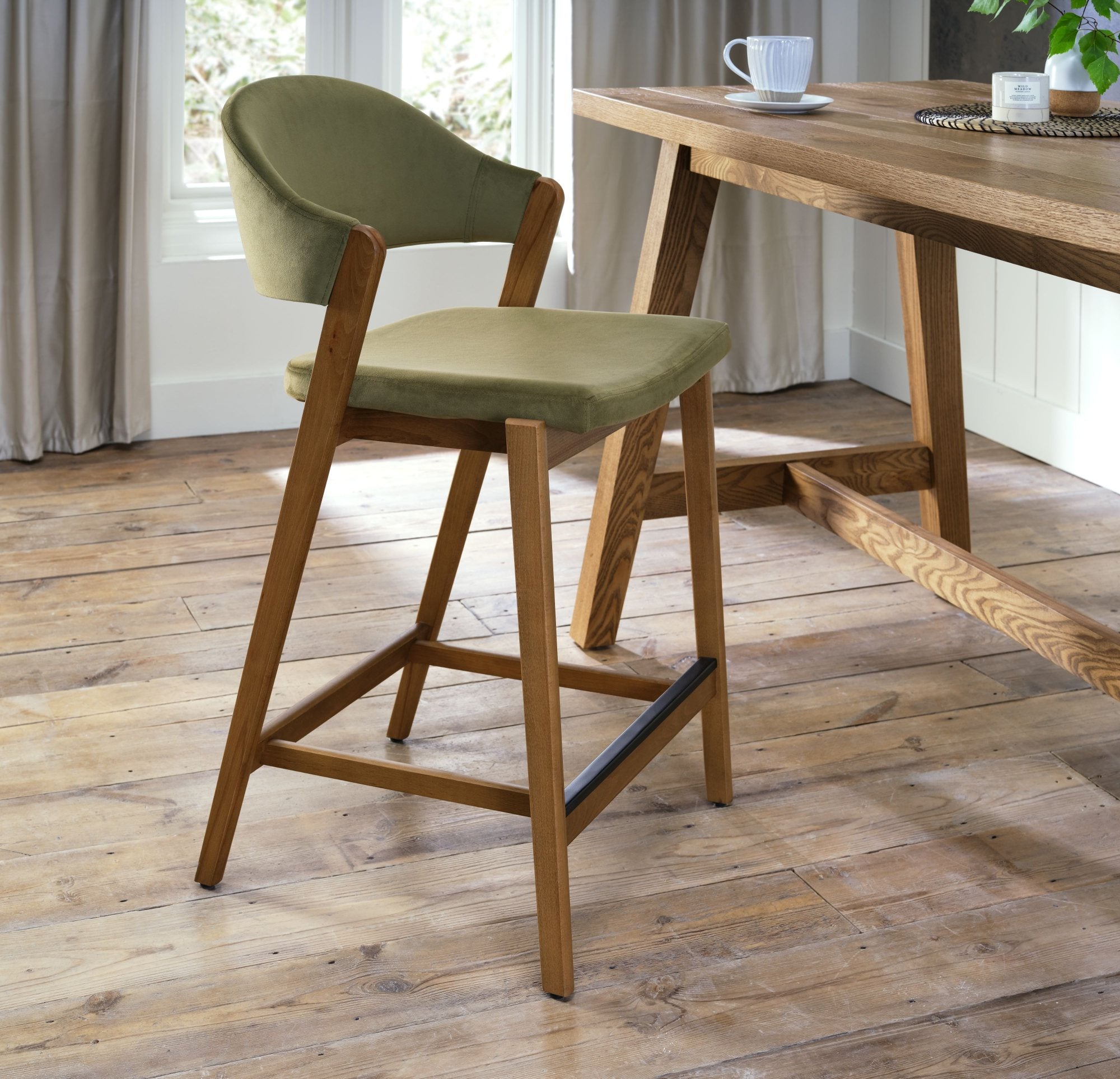 Highgate Rustic Oak Barstool in Cedar Velvet