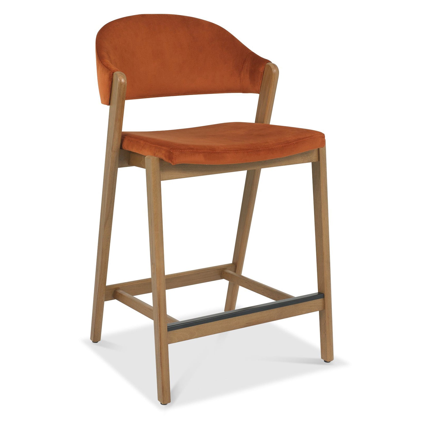 Highgate Rustic Oak Barstool in Rust Velvet