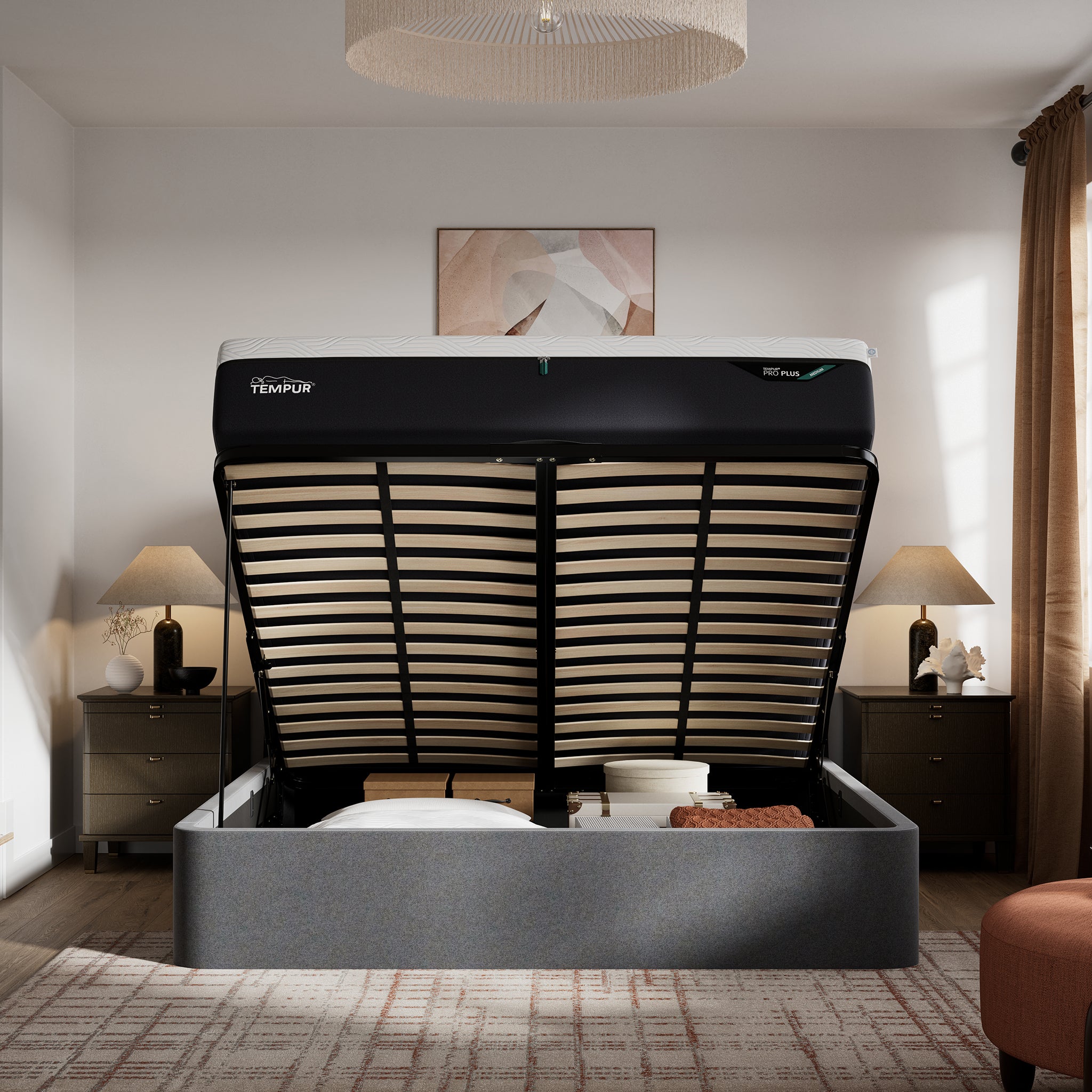 TEMPUR® Holcot Ottoman Bed in Dark Grey