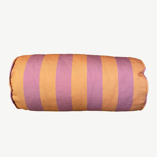 Orange and light pink striped bolster cushion