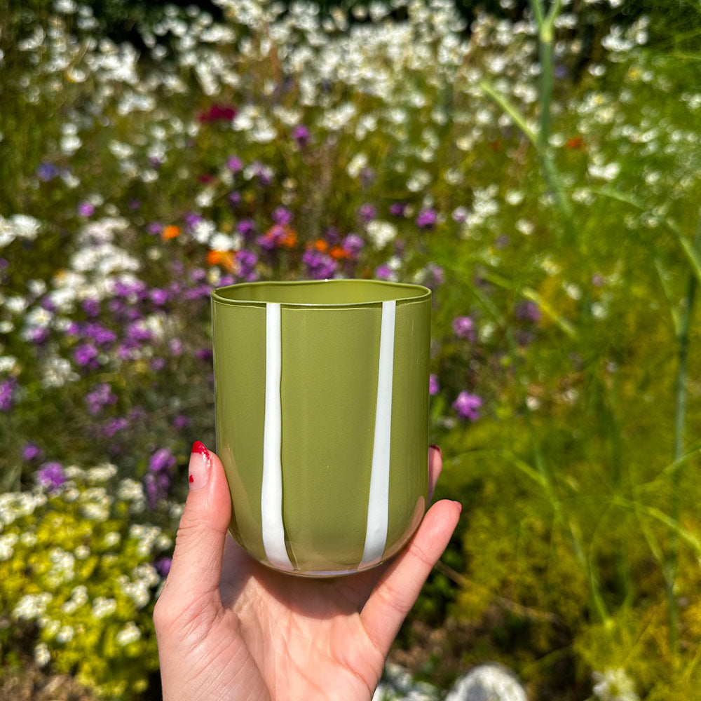 Stripe Glass Tumbler in Olive