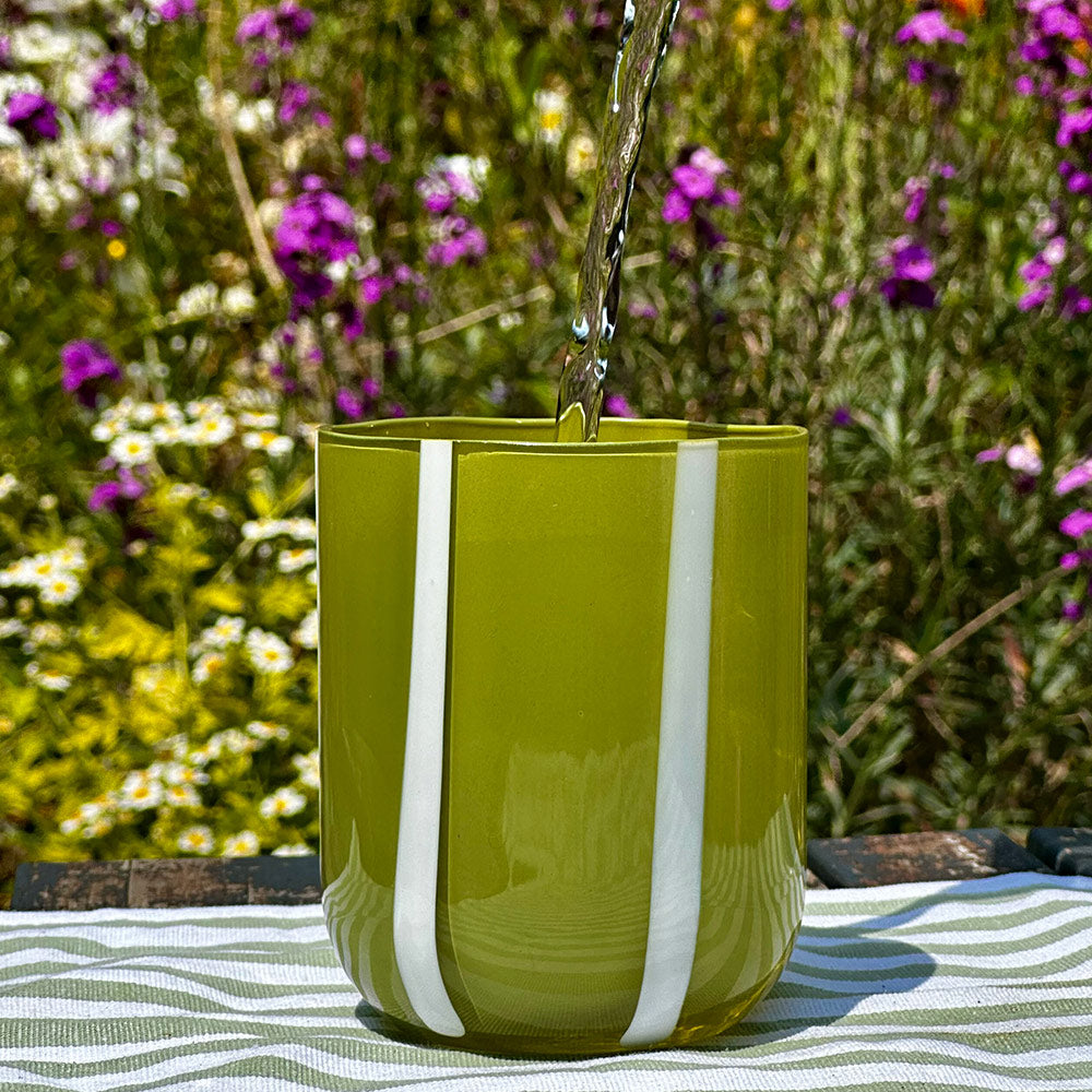 Stripe Glass Tumbler in Olive