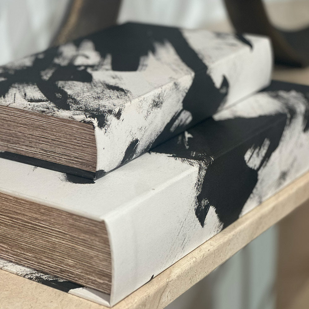 Set of 2 Black Marble Effect Book Boxes
