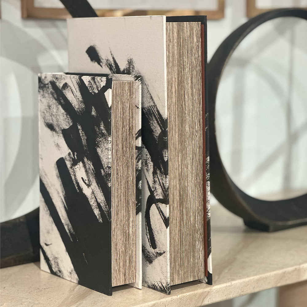 Set of 2 Black Marble Effect Book Boxes