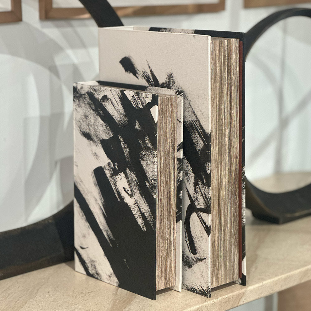 Set of 2 Black Marble Effect Book Boxes
