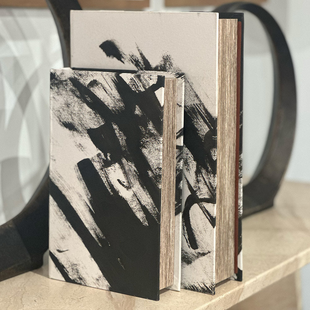 Set of 2 Black Marble Effect Book Boxes