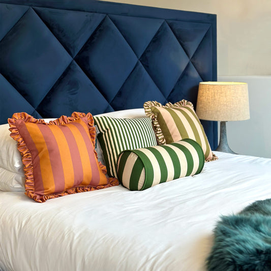 Orange and light pink striped cocktail cushion