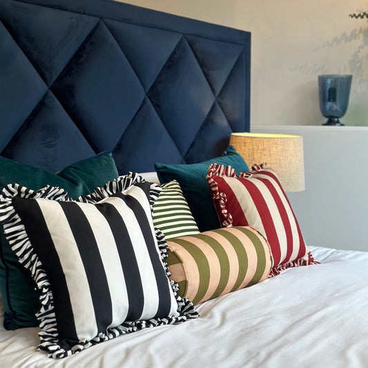 Black and white striped cocktail cushion