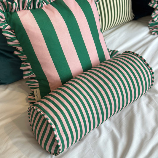 Pink and green thin striped cocktail cushion