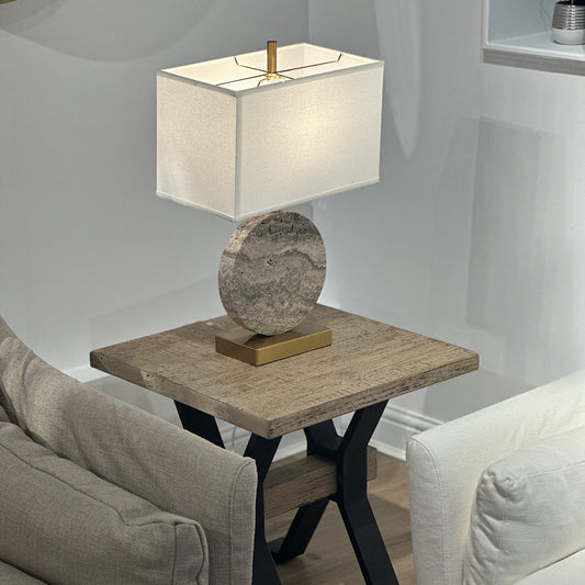 Taupe Marble Table Lamp with Linen Shade
