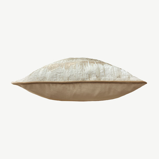 Plush fabric jacquard cushion in mocha 
