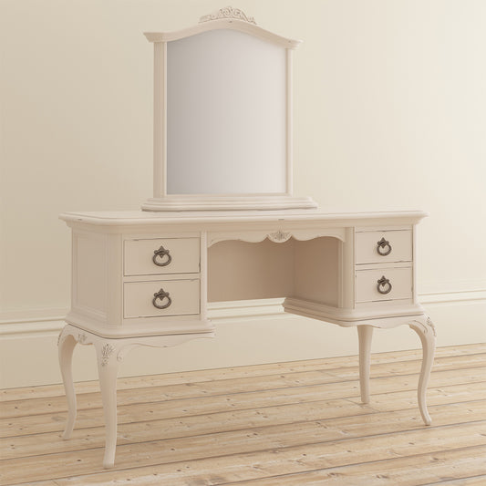 French inspired wooden dressing table in cream finish with antique bronze handles  