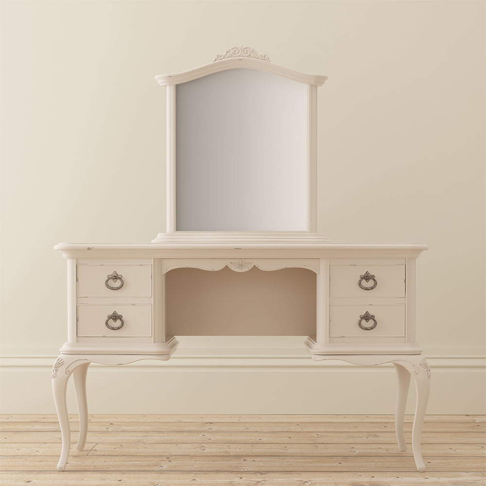 French inspired wooden dressing table in cream finish with antique bronze handles  