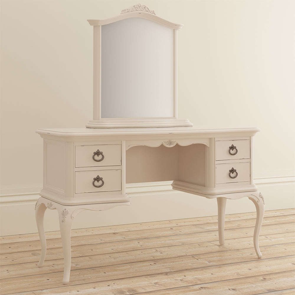 French inspired wooden mirror with intricate carved detailing in cream finish
