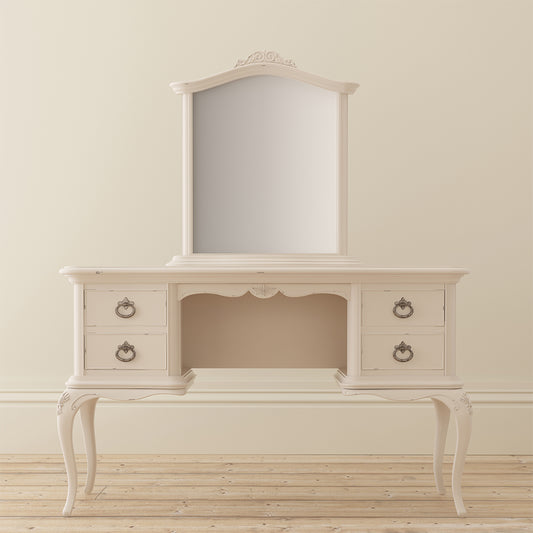 French inspired wooden mirror with intricate carved detailing in cream finish
