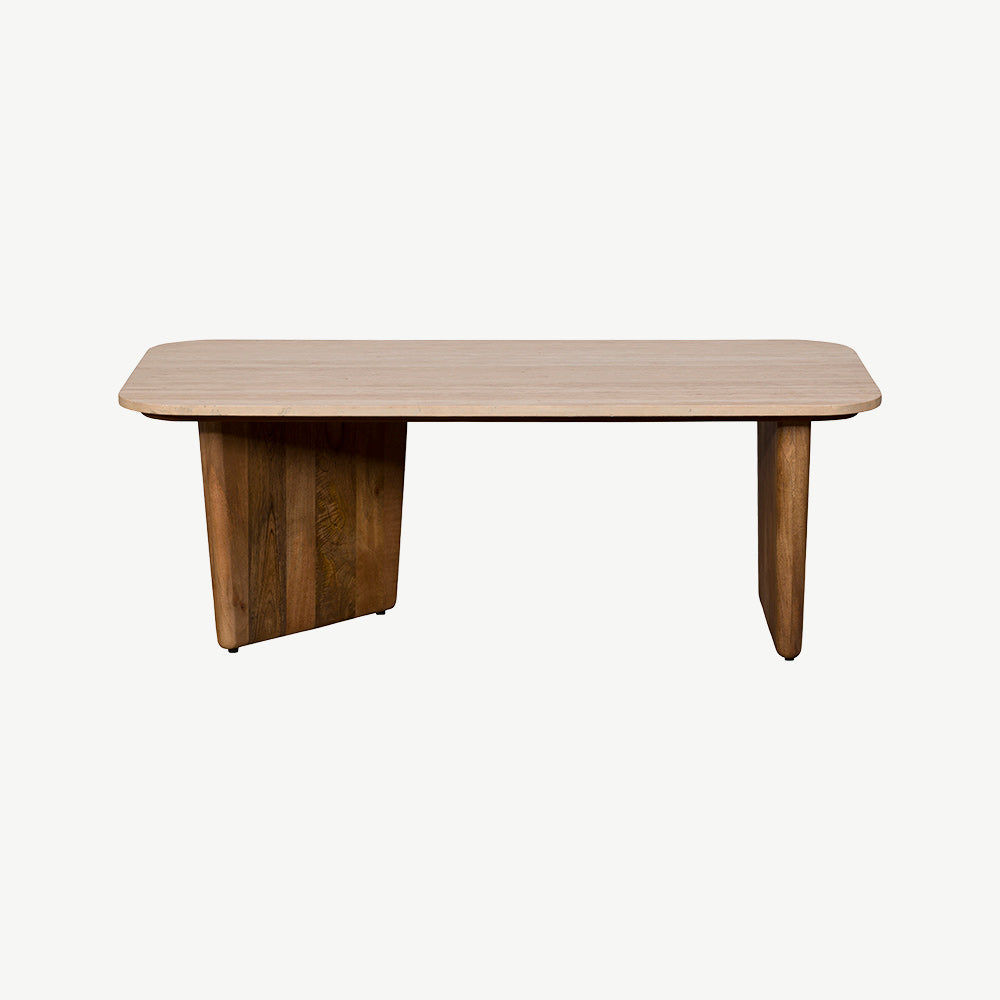 Mango wood coffee table with travertine stone top