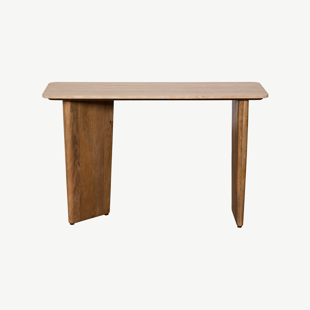 Mango wood console table with travertine stone top
