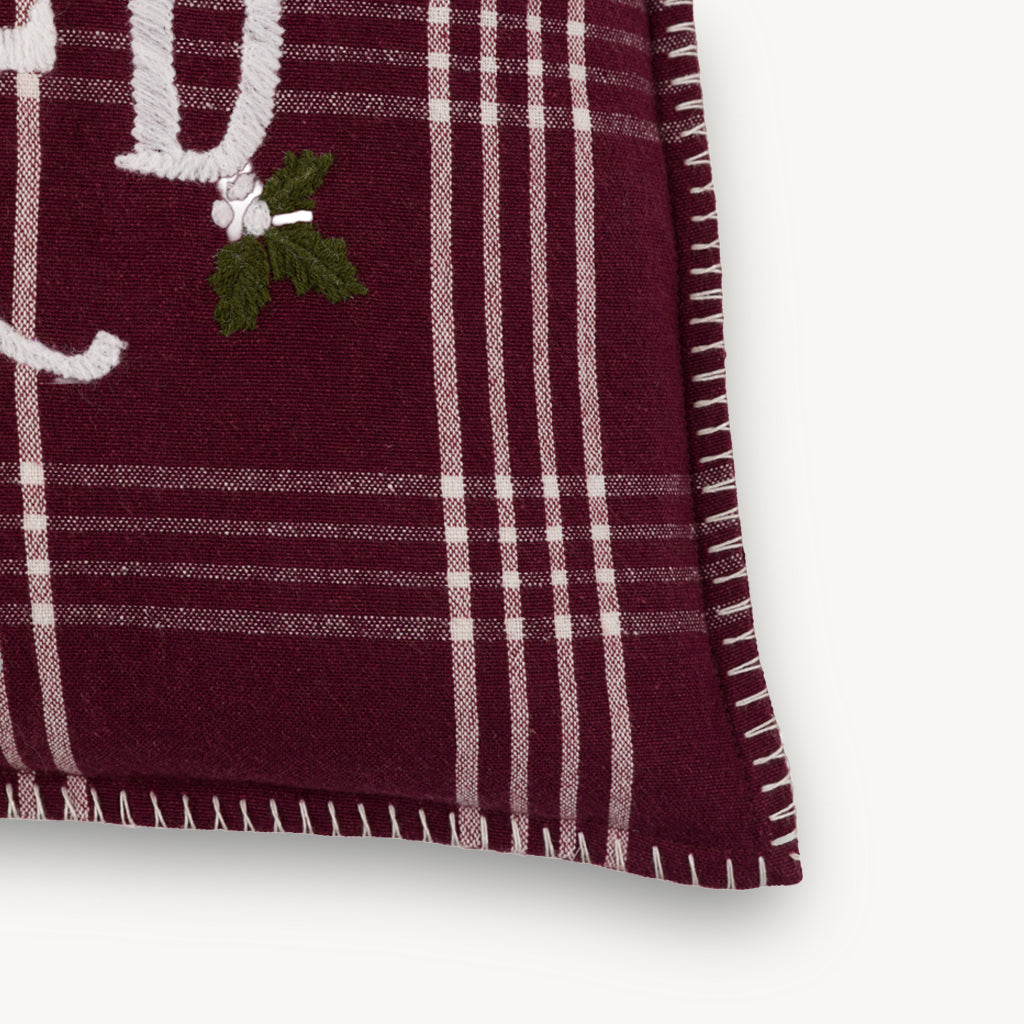 'Joy To The World' Embroidered Cotton Cushion
