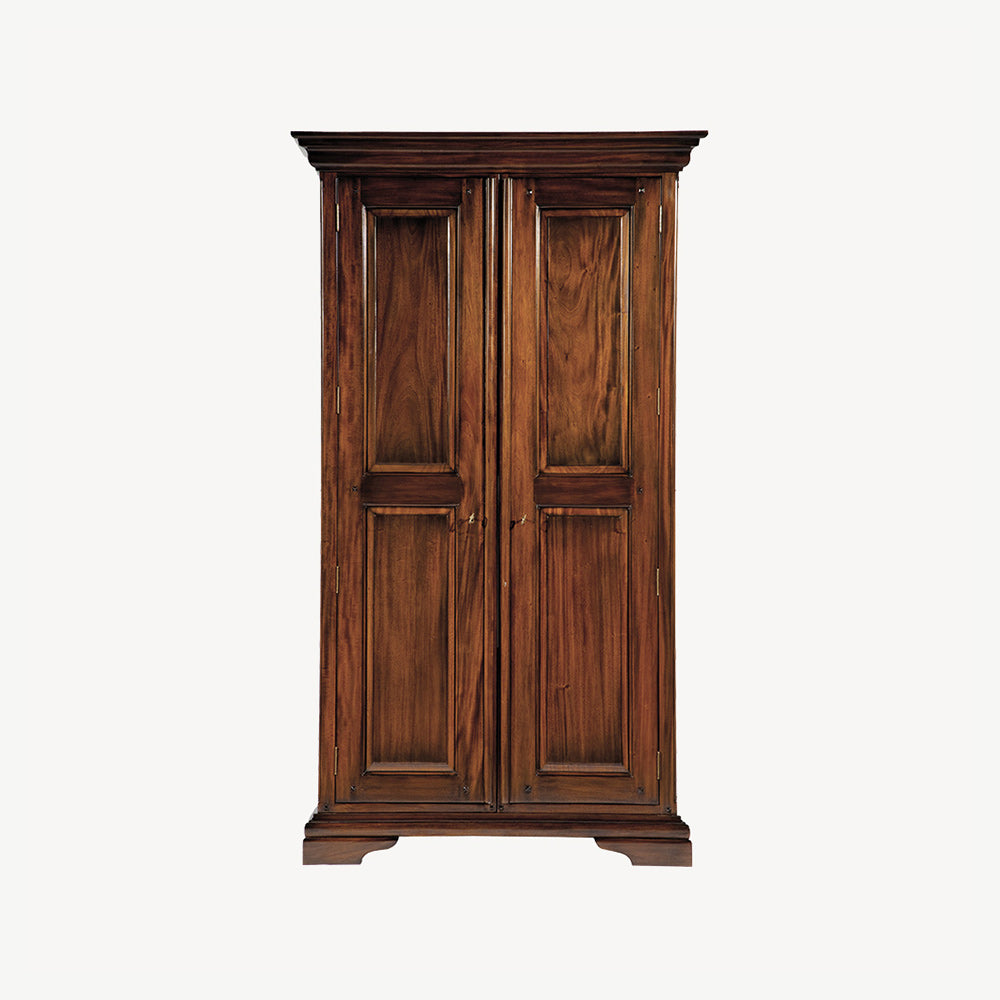 French inspired wooden double hanging wardrobe in glossy varnished dark brown finish 
