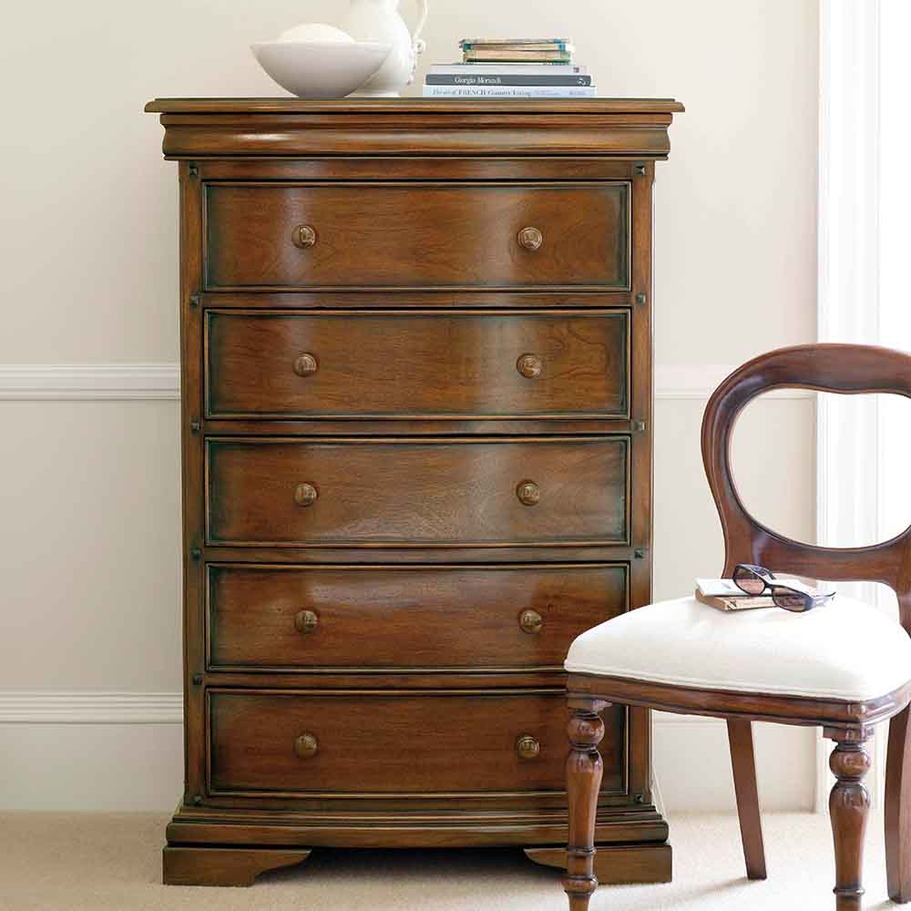 French inspired wooden bedroom chair in glossy varnished dark brown finish
